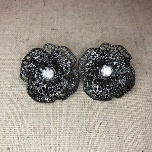 Pewter Flower CZ Stud Earrings